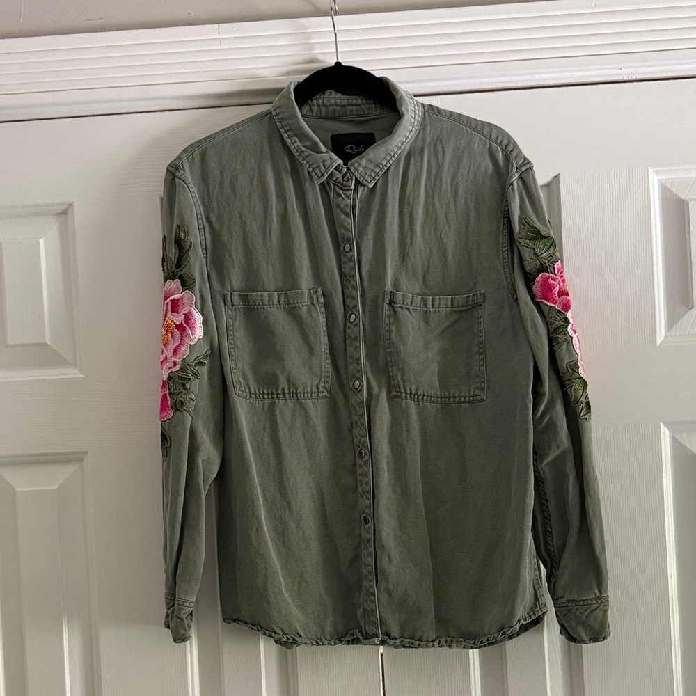 Rails Olive Green Floral Embroidered Women’s Shirt